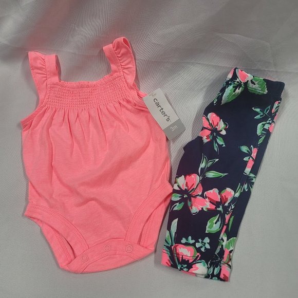 Carters Baby Girl 2 Piece Summer outfit Clothes Ruffle Tank Bodysuit Leggings 3m - Picture 1 of 4